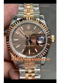 Reloj Rolex Datejust Super Clone Dial Marrón Dos Tonos Oro Rosado 28MM