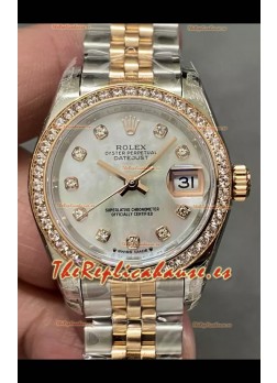 Reloj Rolex Datejust Super Clone Dial Madre Perla Dos Tonos Oro Rosado 28MM