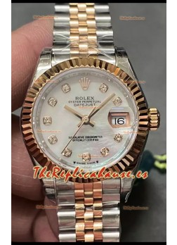 Reloj Rolex Datejust Super Clone Dial Madre Perla Dos Tonos Oro Rosado 28MM