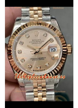 Reloj Rolex Datejust Super Clone Dial Verde Dos Tonos Oro Rosado - Dial Dorado 28MM
