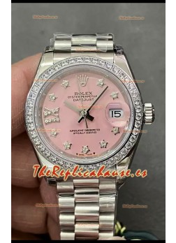 Reloj Rolex Datejust Super Clone Dial Rosado Caja Acero 28MM
