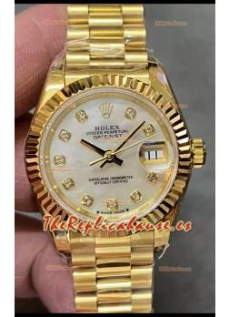 Reloj Rolex Datejust Super Clone Dial Perla Caja Oro Amarillo 28MM