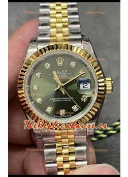 Reloj Rolex Datejust Super Clone con Dial Verde Dos Tonos Oro Amarillo 28MM