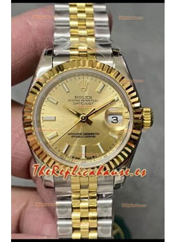 Reloj Rolex Datejust Super Clone Dial Dorado Dos Tonos Oro Rosado Amarillo 28MM