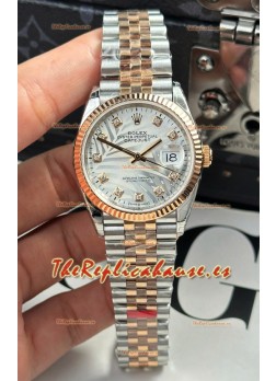 Réplica del Rolex Datejust Cal.3235 con Movimiento Super Clone Oro Rosado Dos Tonos, 36MM - Dial Plateado con Motivo Estriado