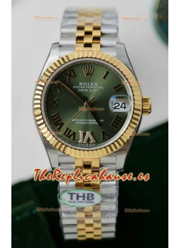 Rolex Datejust Calibre 3235, Movimiento Super Clone, Oro Rosado Dos Tonos 31MM - Dial verde