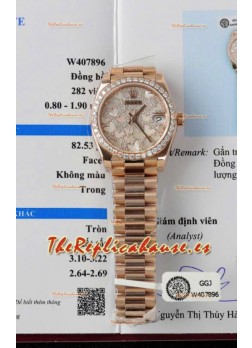 Reloj Rolex Datejust Super Clone con Dial de Mariposa Moissanitas de 31MM en Oro Rosado