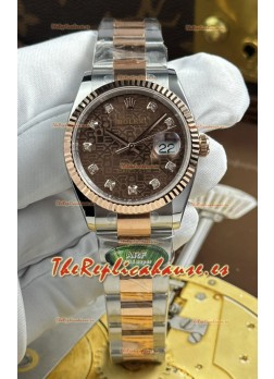Rolex Datejust Super Clone Cal.3235, Dial Marrón Computarizado, Caja Dos Tonos Oro Rosado, 36 mm