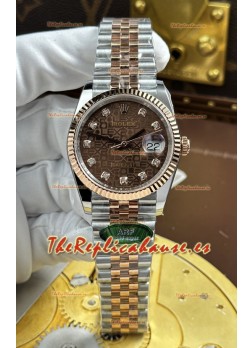 Rolex Datejust Super Clone Cal.3235, Dial Marrón Computarizado, Caja Dos Tonos Oro Rosado, 36 mm
