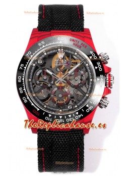 Rolex Daytona Blaken Red Carbon Reloj Réplica Suizo Espejo 1:1 Dial Skeleton Movimiento Cal.4130