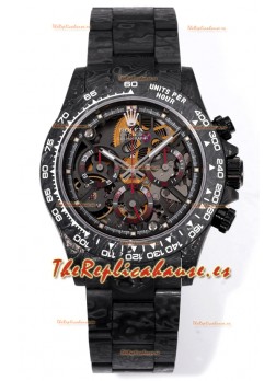 Rolex Daytona Blaken Carbono Negro Reloj Réplica Suizo Espejo 1:1 Dial Skeleton Movimiento Cal.4130