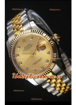 Rolex Datejust Reloj Réplica Japonés - Dial en Oro chapado en dos Tonos en Caja 36MM