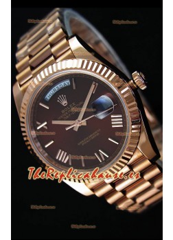 Rolex Day Date Reloj Réplica Japonés - Caja en Oro rosado Dial Marrón 40MM