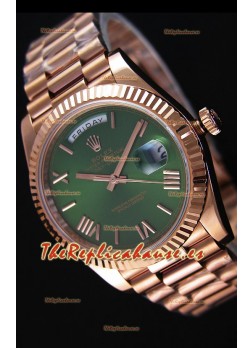 Rolex Day Date Reloj Réplica Japonés - Caja en Oro rosado Dial Verde 40MM