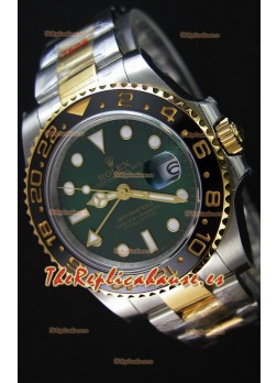 Rolex GMT Masters Reloj Réplica Janpoés en Caja de Oro Rosado de Dos Tonos Dial Verde