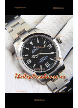 Rolex Explorer I Movimiento Japonés Reloj Réplica en Acero Inoxidable Dial Acero Negro 39MM