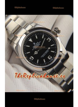 Rolex Explorer I Movimiento Japonés Reloj Réplica en Acero Inoxidable Dial Acero Negro 36MM
