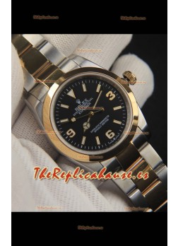 Rolex Explorer I Movimiento Japonés Reloj Réplica en Dos Tonos Dial Negro 36MM