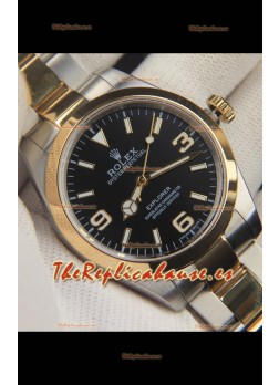 Rolex Explorer I Movimiento Japonés Reloj Réplica en Dos Tonos Dial Negro 39MM
