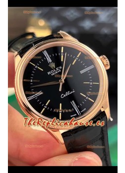 Rolex Cellini Date Ref#50505 Replica Espejo 1:1 Dial Negro Oro Rosado Reloj Acero