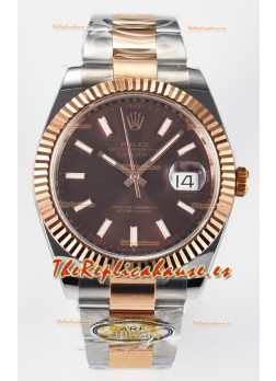 Rolex Super Clone Datejust ETA 3235 Movement 41MM Reloj Chapado Oro Rosado Dos Tonos Dial Marrón