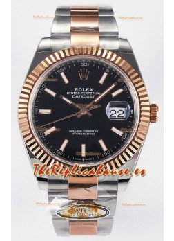 Rolex Super Clone Datejust ETA 3235 Movement 41MM Reloj Chapado en Oro Rosado Dos Tonos Dial Negro
