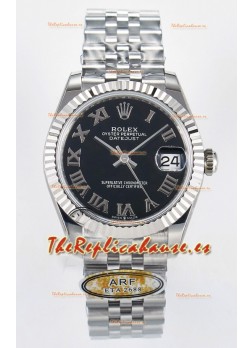 Rolex Super Clone Datejust ETA 2688 Movement 31MM Reloj Acero Inoxidable Dial Negro Romanos