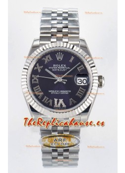 Rolex Super Clone Datejust ETA 2688 Movement 31MM Reloj Acero Inoxidable Morado Dial Romanos