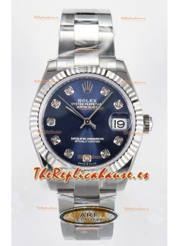 Rolex Super Clone Datejust ETA 2688 Movement 31MM Reloj Acero Inoxidable Dial Azul Diamantes