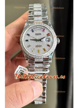 Rolex Day Date Super Clone Chapado Oro Blanco Reloj Personalizado y Modificado con Pavimentado en Diamantes