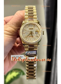 Rolex Day Date Super Clone Chapado Oro Amarillo Reloj Personalizado y Modificado con Pavimentado en Diamantes