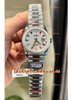 Rolex Day Date Super Clone Chapado Oro Blanco Reloj Personalizado y Modificado con Pavimentado en Diamantes