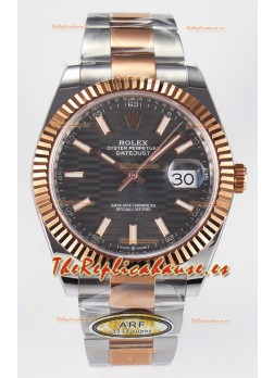 Rolex Super Clone Datejust ETA 3235 Movement 41MM Reloj Chapado en Oro Rosado Dos Tonos Dial Estriado