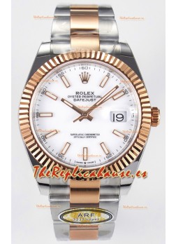 Rolex Super Clone Datejust ETA 3235 Movement 41MM Reloj Chapado en Oro Rosado Dos Tonos Dial Blanco