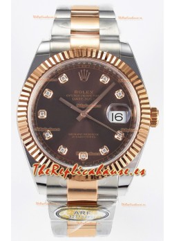 Rolex Super Clone Datejust ETA 3235 Movement 41MM Reloj Chapado Oro Rosado Dos Tonos Dial Marrón