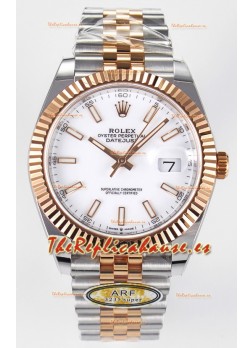 Rolex Super Clone Datejust ETA 3235 Movement 41MM Reloj Chapado en Oro Rosado Dos Tonos Dial Blanco