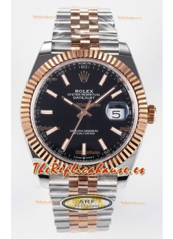 Rolex Super Clone Datejust ETA 3235 Movement 41MM Reloj Chapado en Oro Rosado Dos Tonos Dial Negro