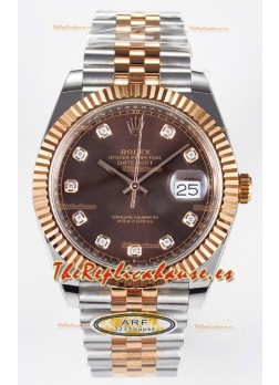 Rolex Super Clone Datejust ETA 3235 Movement 41MM Reloj Chapado Oro Rosado Dos Tonos Dial Marrón