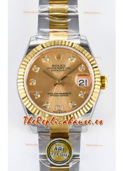 Rolex Super Clone Datejust ETA 2688 Movement 31MM Oro Amarillo Dos Tonos Dial Oro