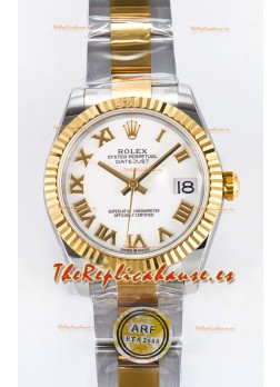 Rolex Super Clone Datejust ETA 2688 Movement 31MM Oro Amarillo Dos Tonos Suizo Dial Blanco