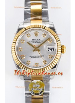 Rolex Super Clone Datejust ETA 2688 Movement 31MM Oro Amarillo Dos Tonos Suizo Dial Plateado