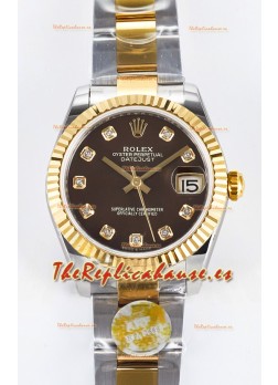 Rolex Super Clone Datejust ETA 2688 Movement 31MM Oro Amarillo Dos Tonos Suizo Dial Marrón