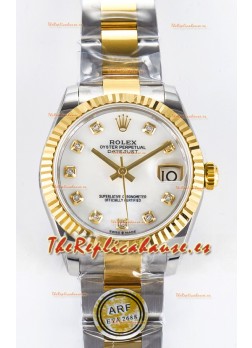 Rolex Super Clone Datejust ETA 2688 Movement 31MM Oro Amarillo Dos Tonos Suizo Dial Perla