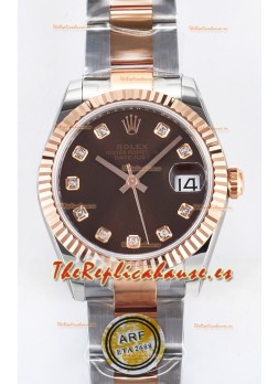 Rolex Super Clone Datejust ETA 2688 Movement 31MM Oro Rosado Dos Tonos Suizo Dial Marrón