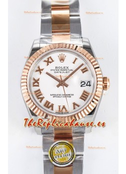 Rolex Super Clone Datejust ETA 2688 Movement 31MM Oro Rosado Dos Tonos Suizo Dial Blanco