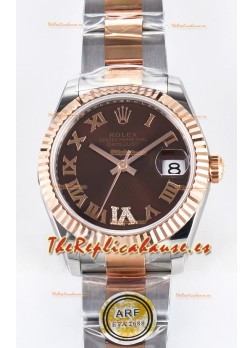 Rolex Super Clone Datejust ETA 2688 Movement 31MM Oro Rosado Dos Tonos Suizo Dial Marrón