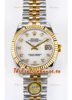 Rolex Super Clone Datejust ETA 2688 Movement 31MM Oro Amarillo Dos Tonos Dial Madre Perla