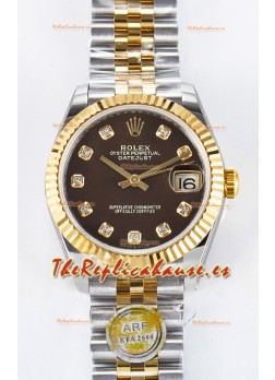 Rolex Super Clone Datejust ETA 2688 Movement 31MM Oro Amarillo Dos Tonos Dial Marrón