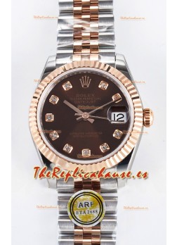 Rolex Super Clone Datejust ETA 2688 Movement 31MM Oro Rosado Dos Tonos Suizo Dial Marrón