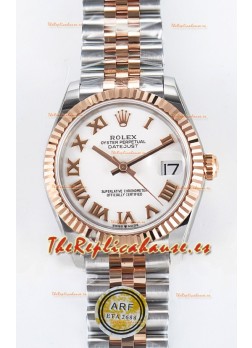 Rolex Super Clone Datejust ETA 2688 Movement 31MM Oro Rosado Dos Tonos Suizo Dial Blanco